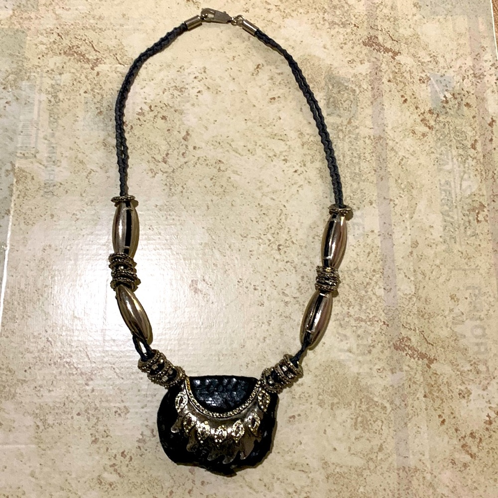 Vintage black and silver costume-jeweled necklace